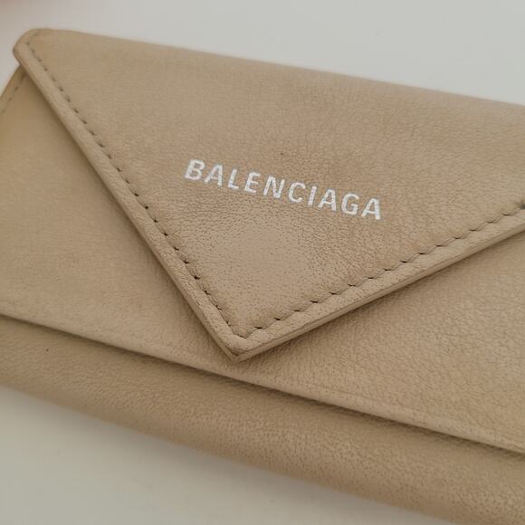 Balenciaga Logo 6 Key Ring Card Holder Wallet Case Leather Small Unisex Beige - Picture 13 of 13